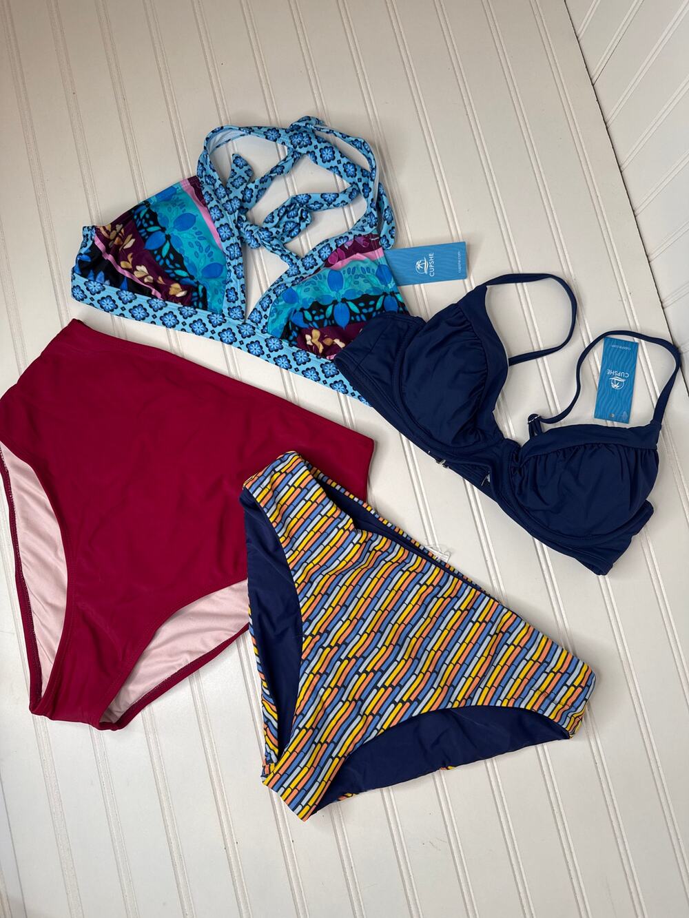 NWT Cupshe Two Peace Swimsuit Bikini Beach High Waist & Hipster BUNDLE Size M